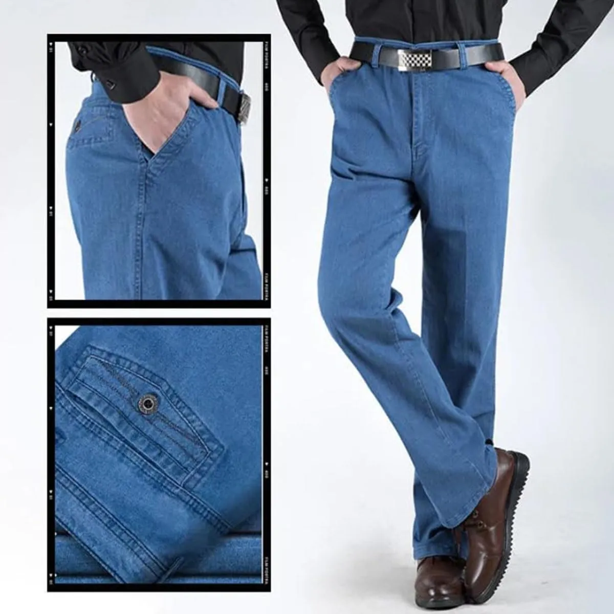 Men's High Waist Straight Fit Jeans,Jettjeans - Men's High Waist Retroslim Fit Straight Leg Jean