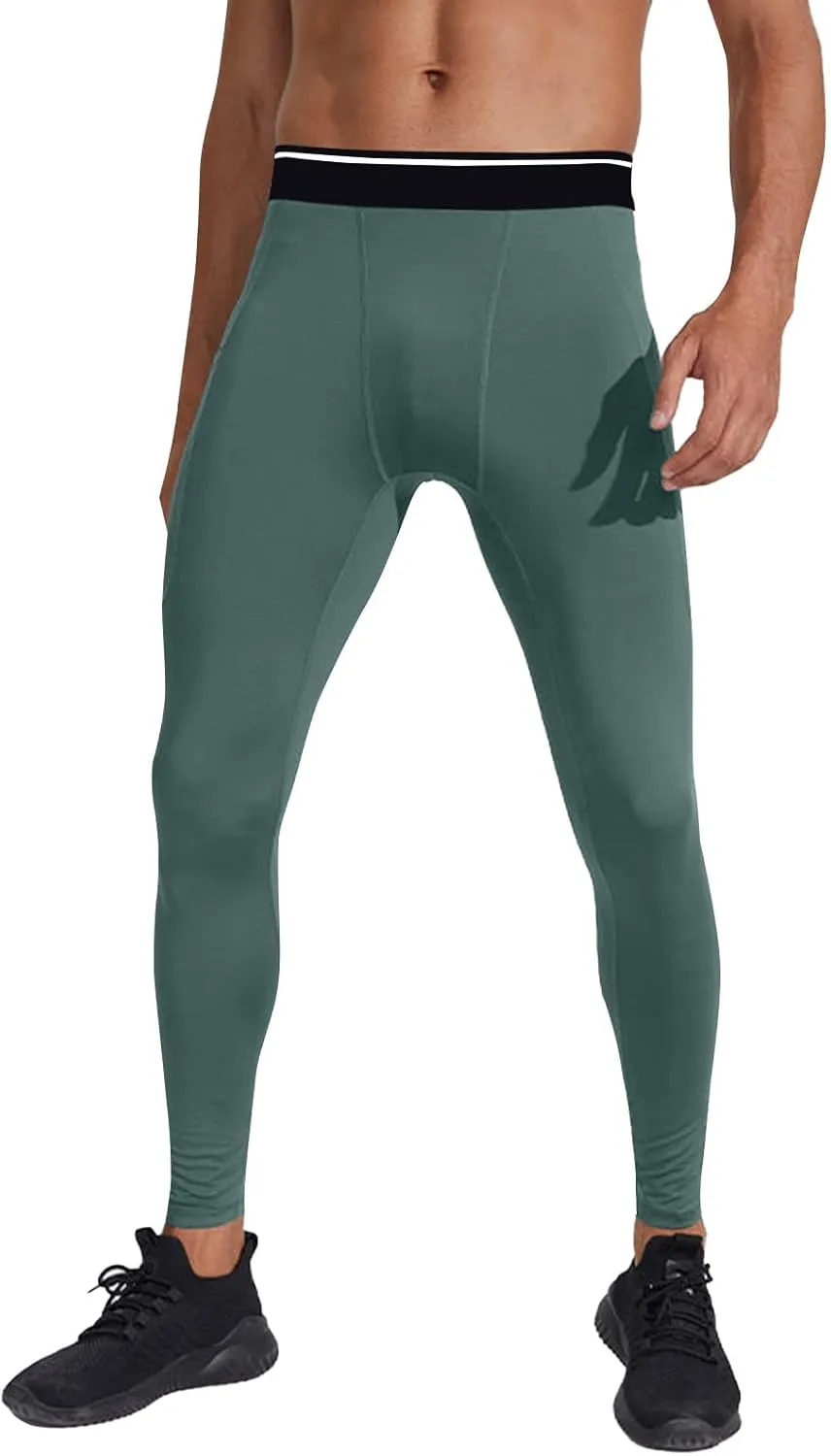 Men's Hiking Pants with Pockets High Waist Workout Leggings Running Tights Base Layer for Basketball Sports Athletic Pants