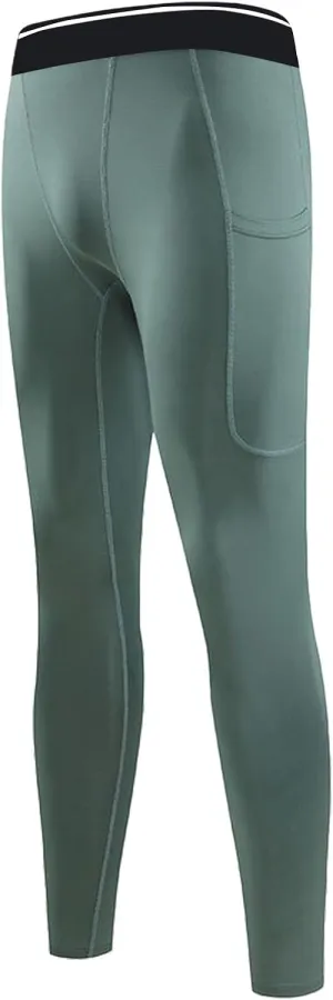 Men's Hiking Pants with Pockets High Waist Workout Leggings Running Tights Base Layer for Basketball Sports Athletic Pants