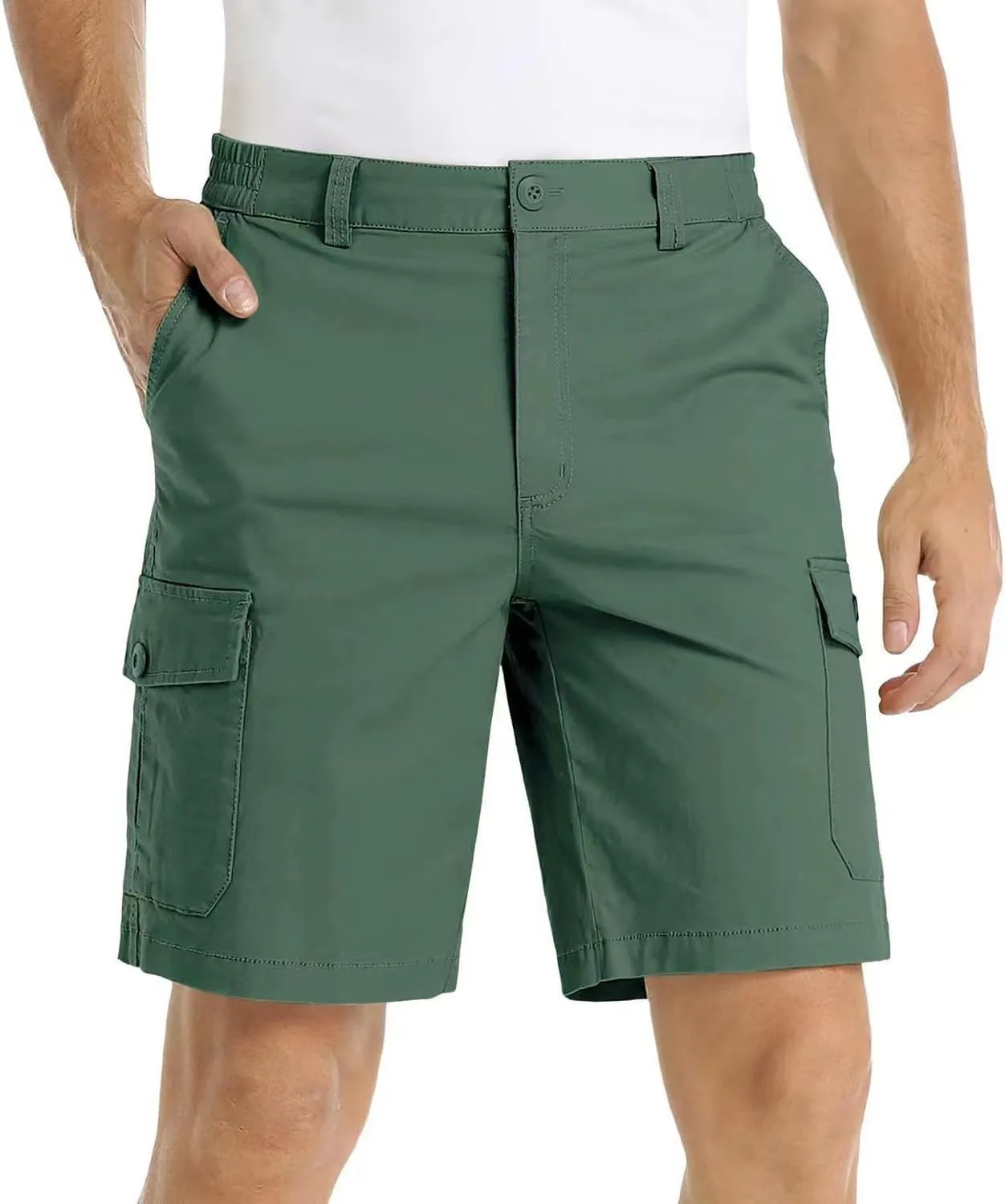 Men's Lightweight Flat Front Work Dress Short Straight Leg Summer Slim Suit Shorts Casual Multi-Pocket Cargo Pant