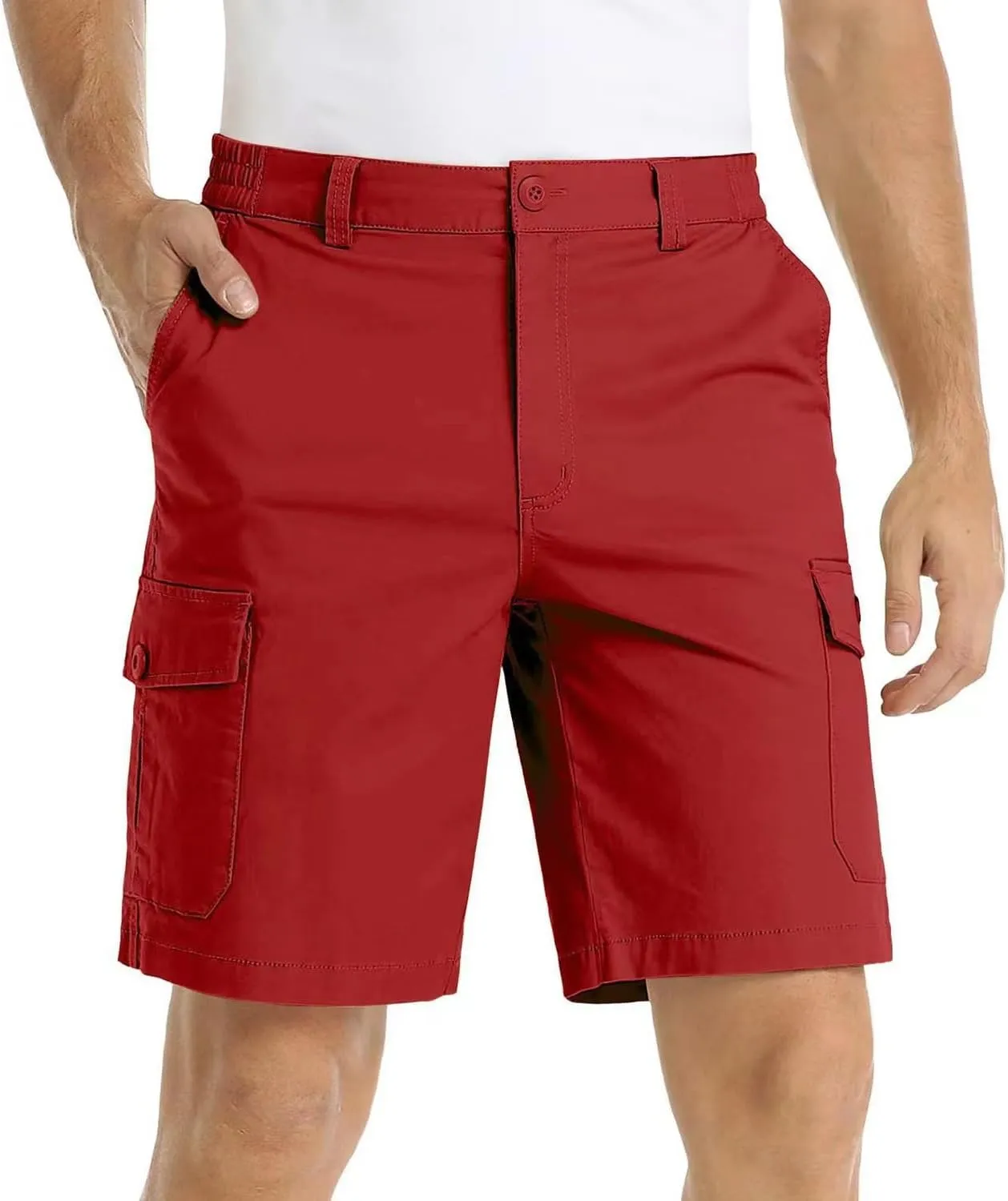 Men's Lightweight Flat Front Work Dress Short Straight Leg Summer Slim Suit Shorts Casual Multi-Pocket Cargo Pant