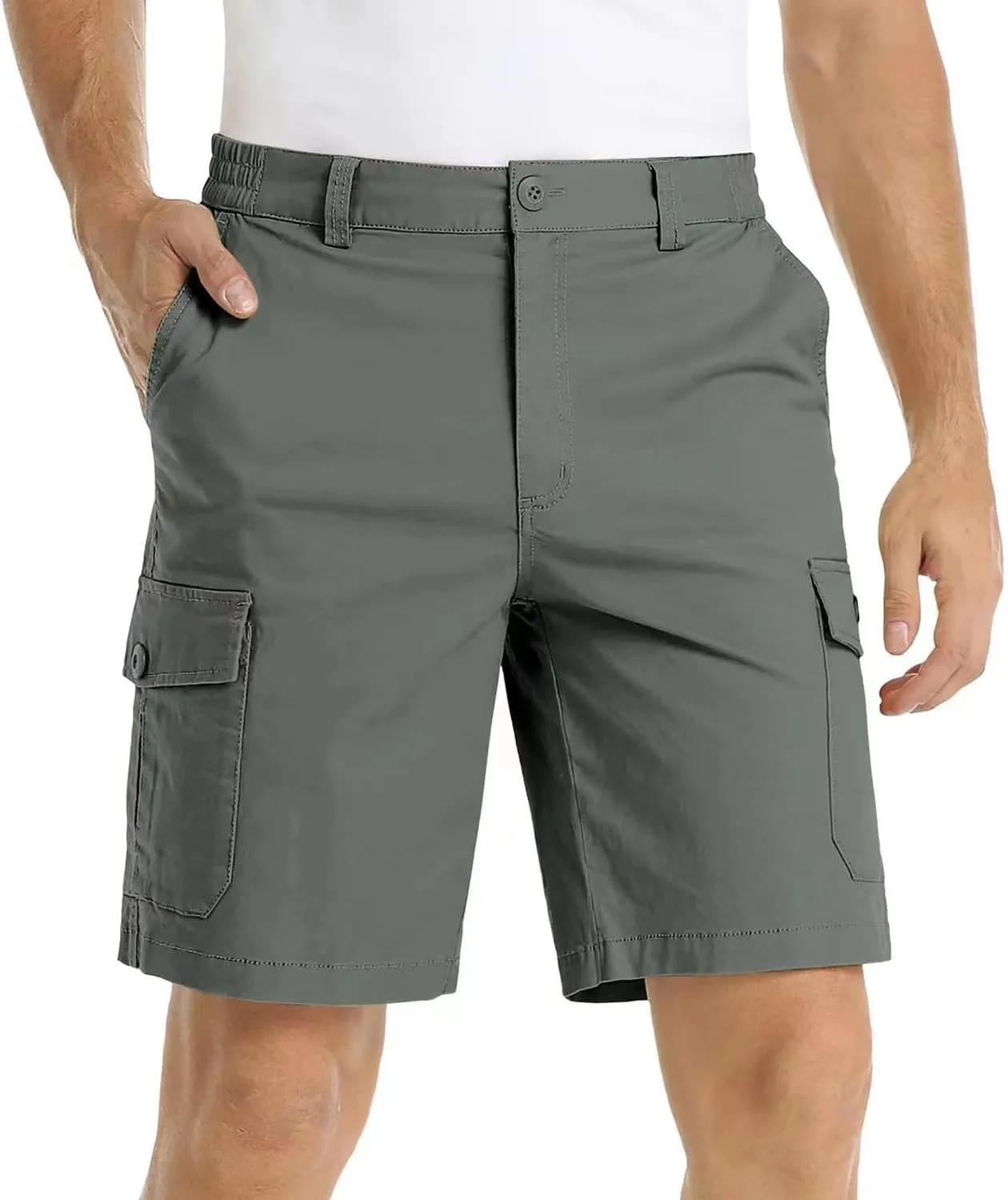Men's Lightweight Flat Front Work Dress Short Straight Leg Summer Slim Suit Shorts Casual Multi-Pocket Cargo Pant