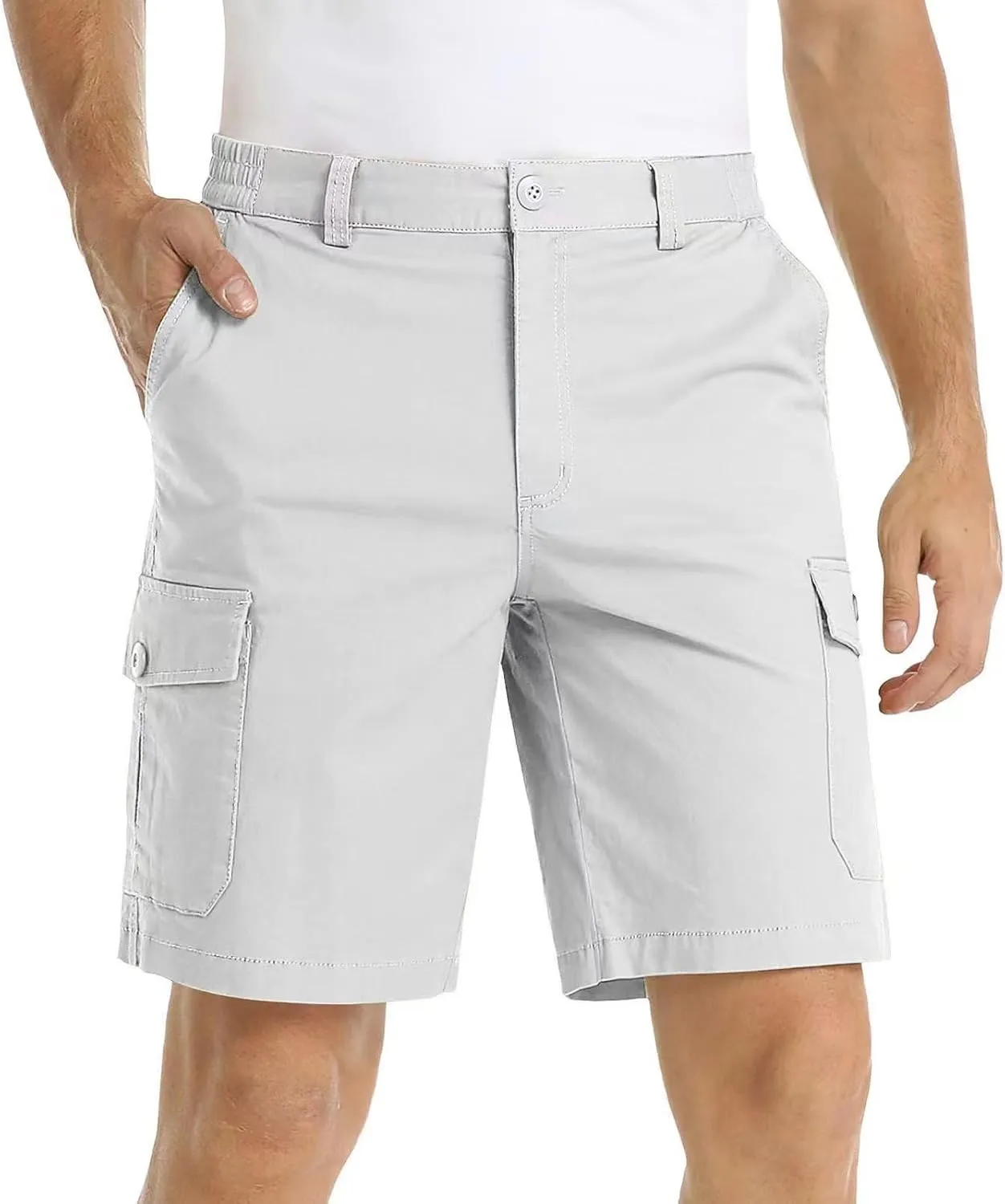 Men's Lightweight Flat Front Work Dress Short Straight Leg Summer Slim Suit Shorts Casual Multi-Pocket Cargo Pant