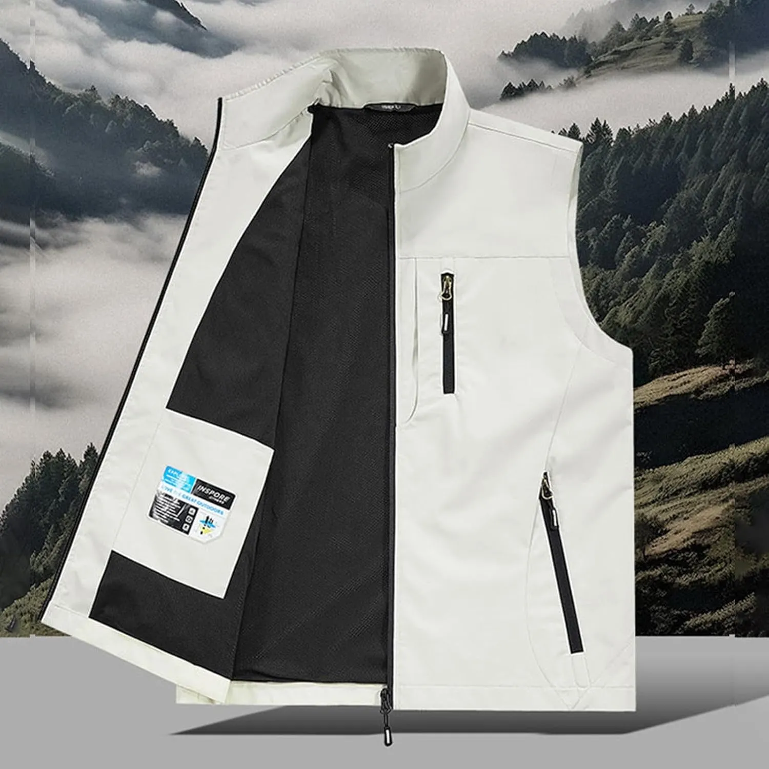 Men's Lightweight Vest Zipper Softshell Sleeveless Quick Dry Jacket Multi Pcokets Cycling Travel Hiking Running Golf