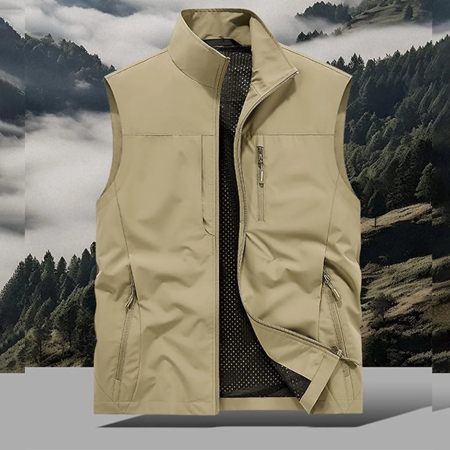 Men's Lightweight Vest Zipper Softshell Sleeveless Quick Dry Jacket Multi Pcokets Cycling Travel Hiking Running Golf