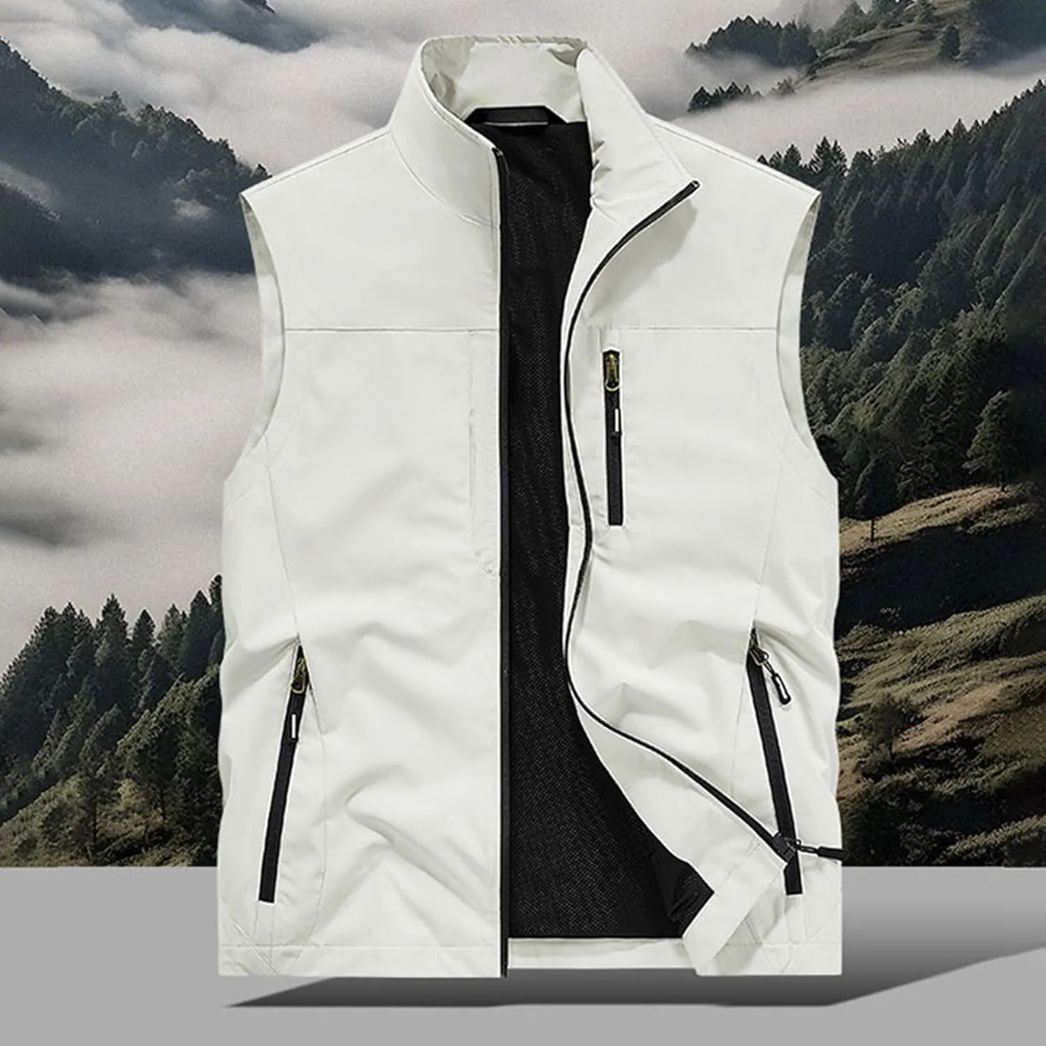 Men's Lightweight Vest Zipper Softshell Sleeveless Quick Dry Jacket Multi Pcokets Cycling Travel Hiking Running Golf