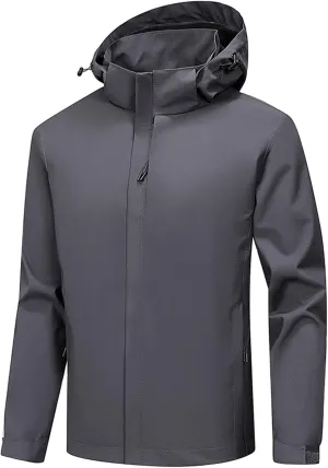 Men's Lightweight Windbreaker Outdoor Lightweight Full Zip Hooded Raincoat Plus Size Casual Waterproof Hiking Jackets