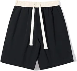 Men's Linen Shorts Cargo Elastic Waistband Drawstring Summer Casual Cotton Big & Tall Relaxed Fit Work Shorts