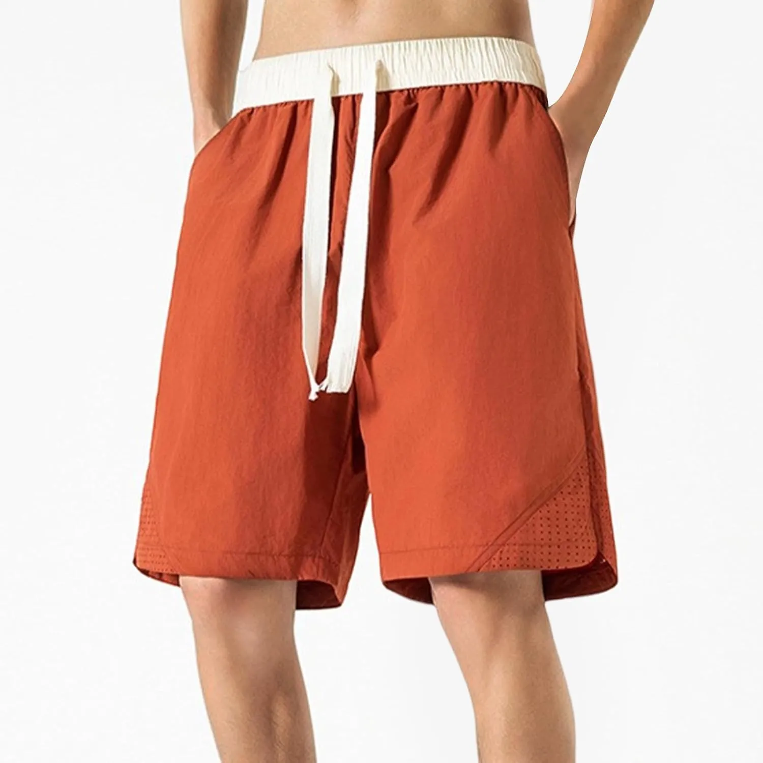 Men's Linen Shorts Cargo Elastic Waistband Drawstring Summer Casual Cotton Big & Tall Relaxed Fit Work Shorts