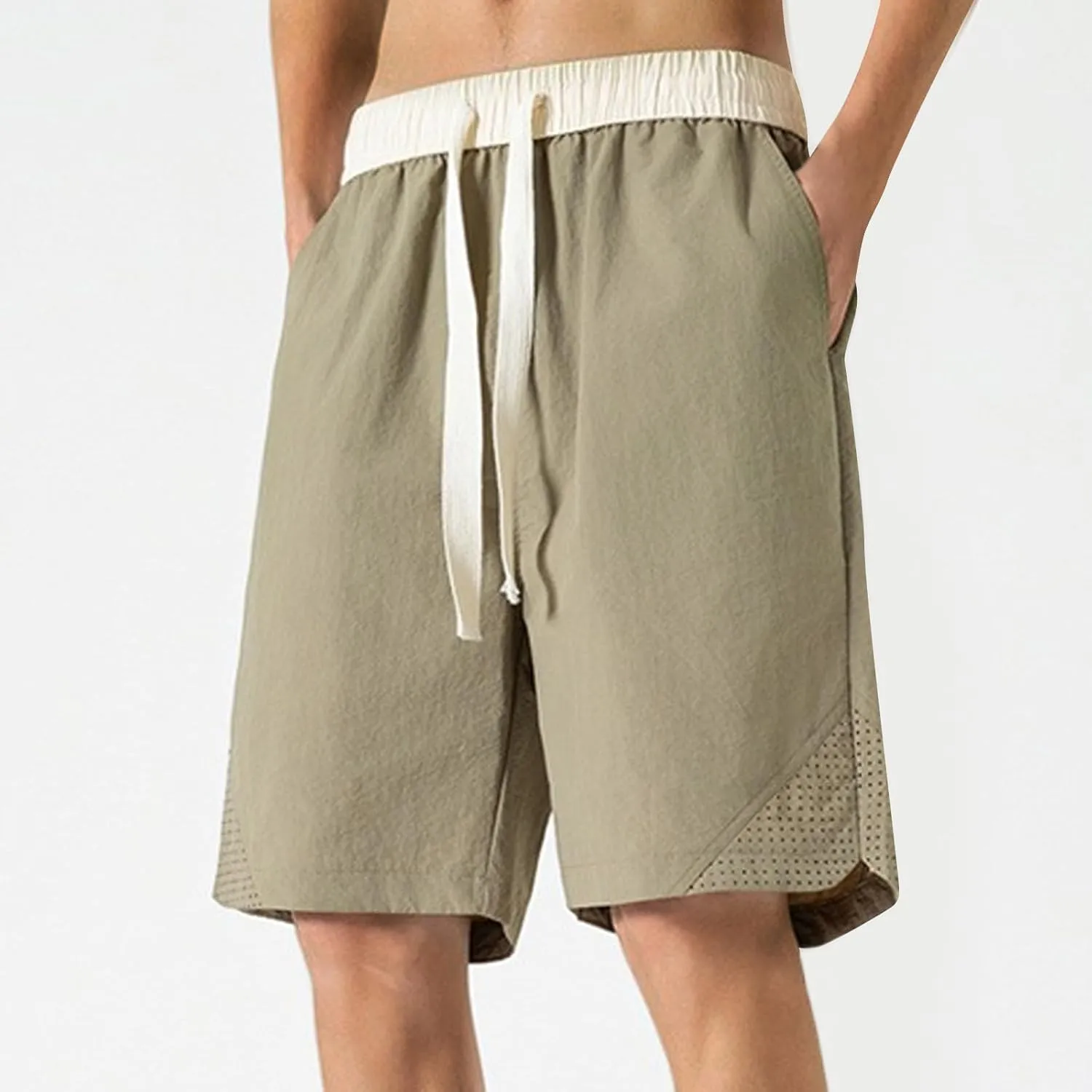 Men's Linen Shorts Cargo Elastic Waistband Drawstring Summer Casual Cotton Big & Tall Relaxed Fit Work Shorts