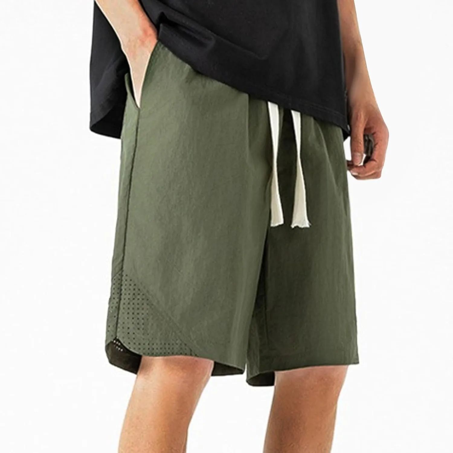 Men's Linen Shorts Cargo Elastic Waistband Drawstring Summer Casual Cotton Big & Tall Relaxed Fit Work Shorts