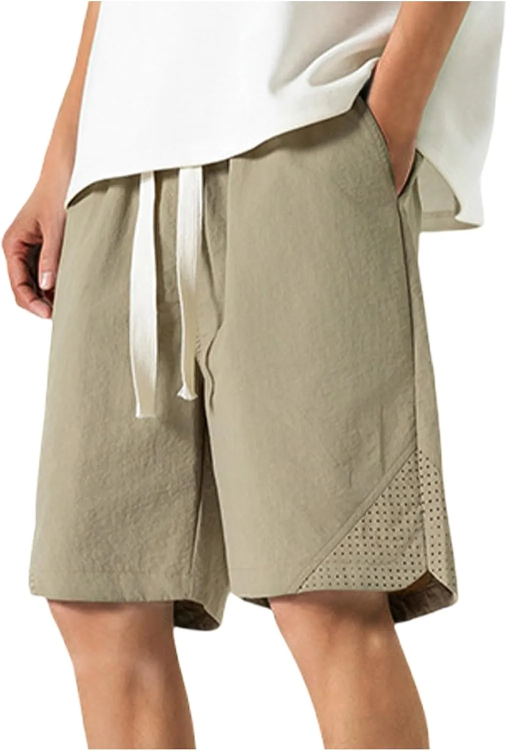 Men's Linen Shorts Cargo Elastic Waistband Drawstring Summer Casual Cotton Big & Tall Relaxed Fit Work Shorts