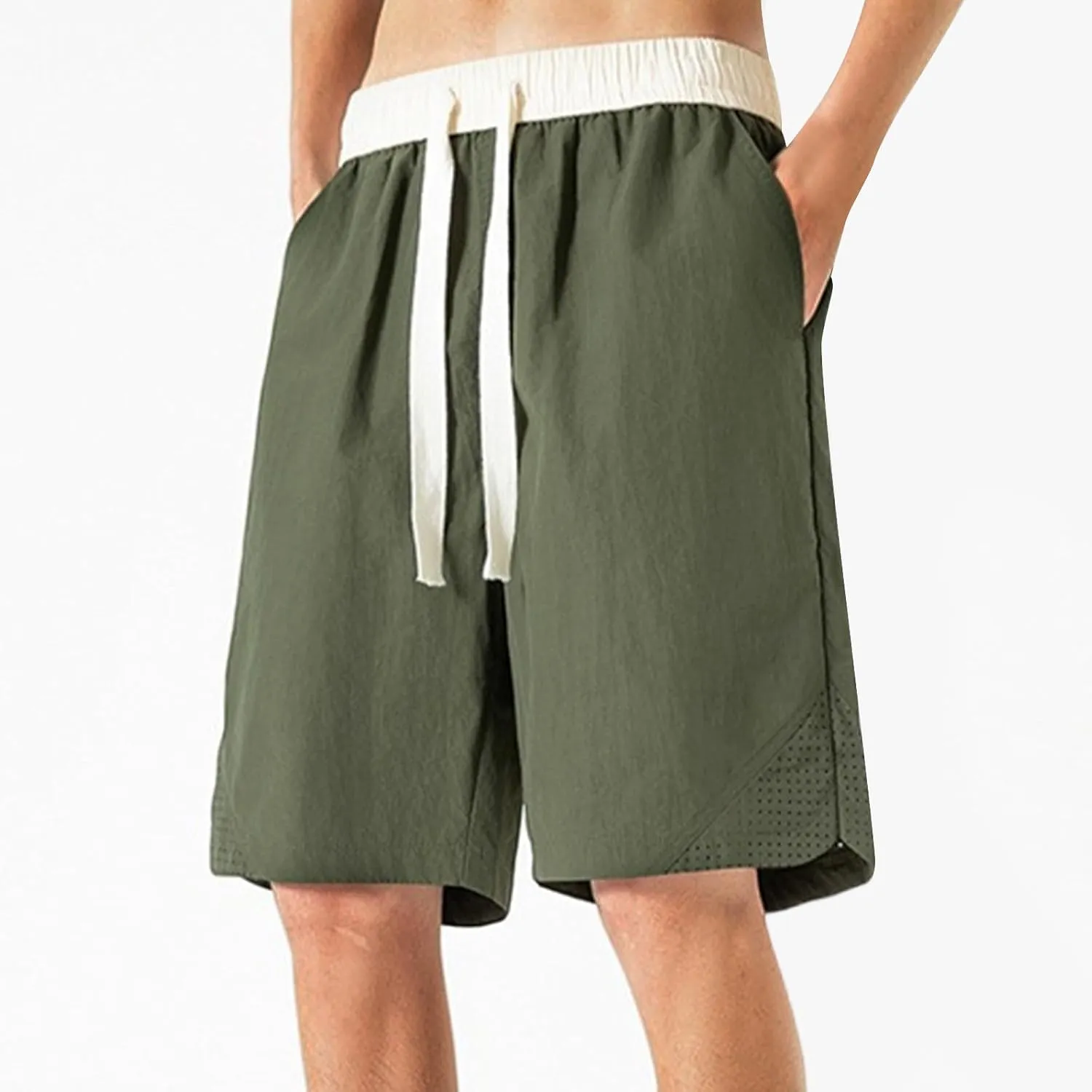 Men's Linen Shorts Cargo Elastic Waistband Drawstring Summer Casual Cotton Big & Tall Relaxed Fit Work Shorts