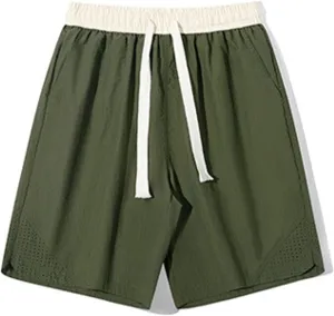 Men's Linen Shorts Cargo Elastic Waistband Drawstring Summer Casual Cotton Big & Tall Relaxed Fit Work Shorts