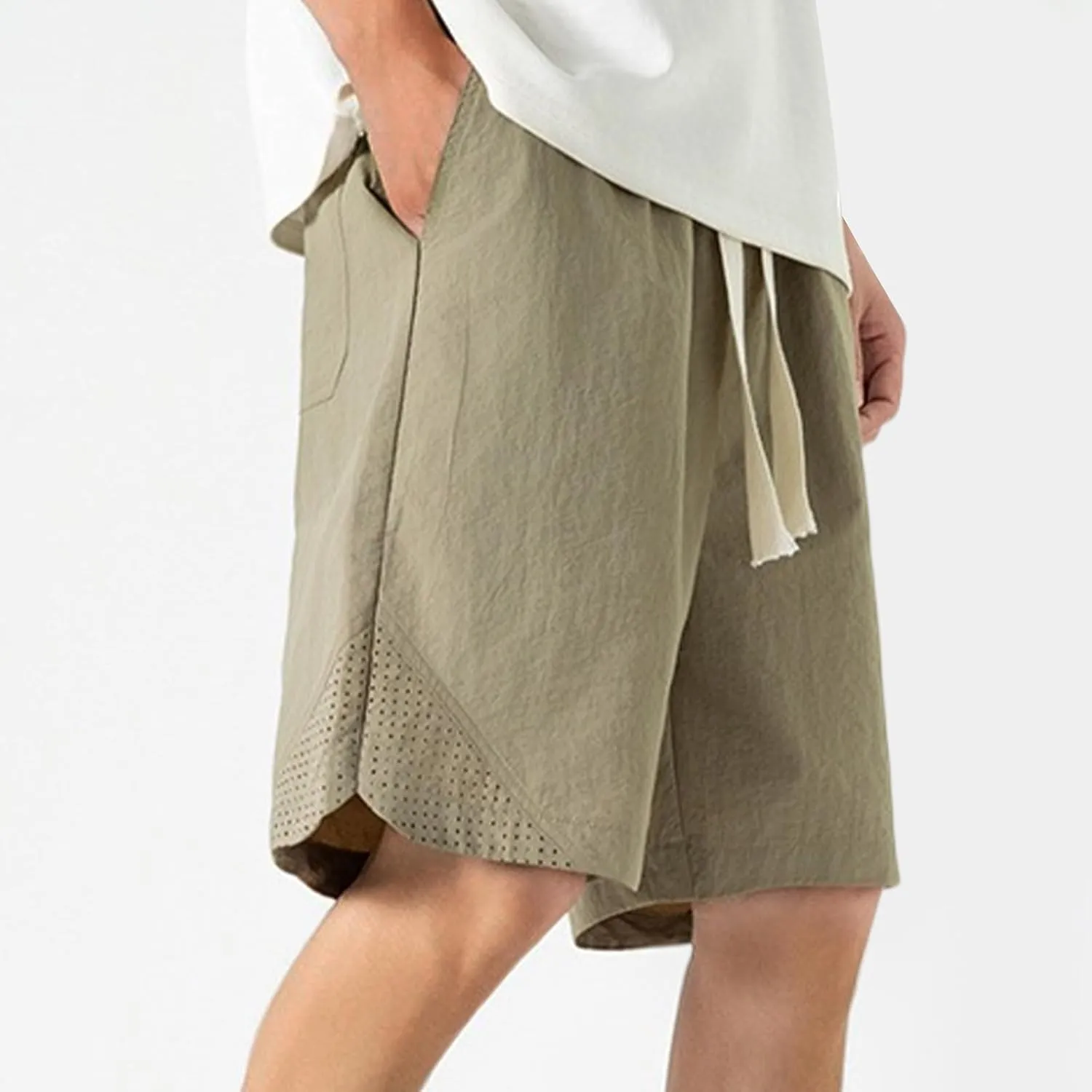Men's Linen Shorts Cargo Elastic Waistband Drawstring Summer Casual Cotton Big & Tall Relaxed Fit Work Shorts