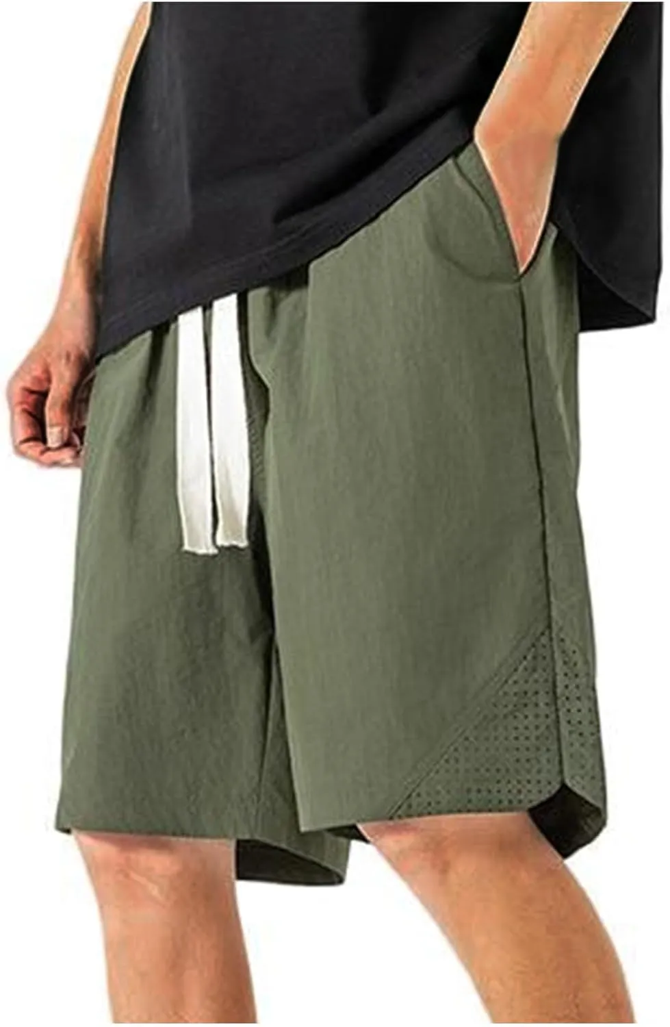 Men's Linen Shorts Cargo Elastic Waistband Drawstring Summer Casual Cotton Big & Tall Relaxed Fit Work Shorts