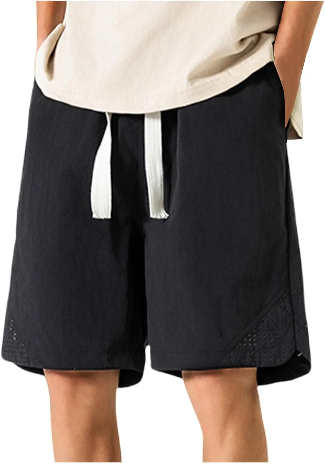 Men's Linen Shorts Cargo Elastic Waistband Drawstring Summer Casual Cotton Big & Tall Relaxed Fit Work Shorts