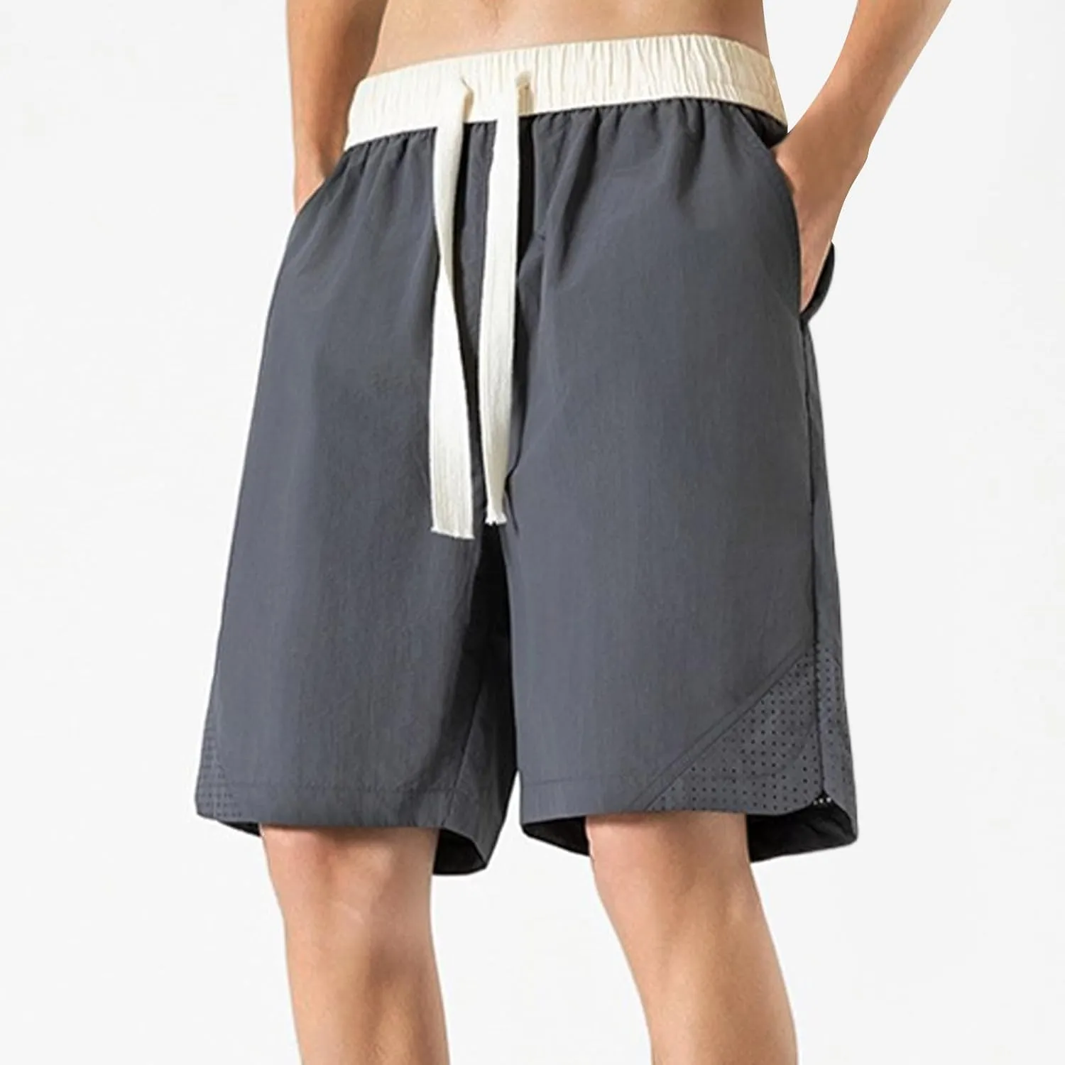Men's Linen Shorts Cargo Elastic Waistband Drawstring Summer Casual Cotton Big & Tall Relaxed Fit Work Shorts
