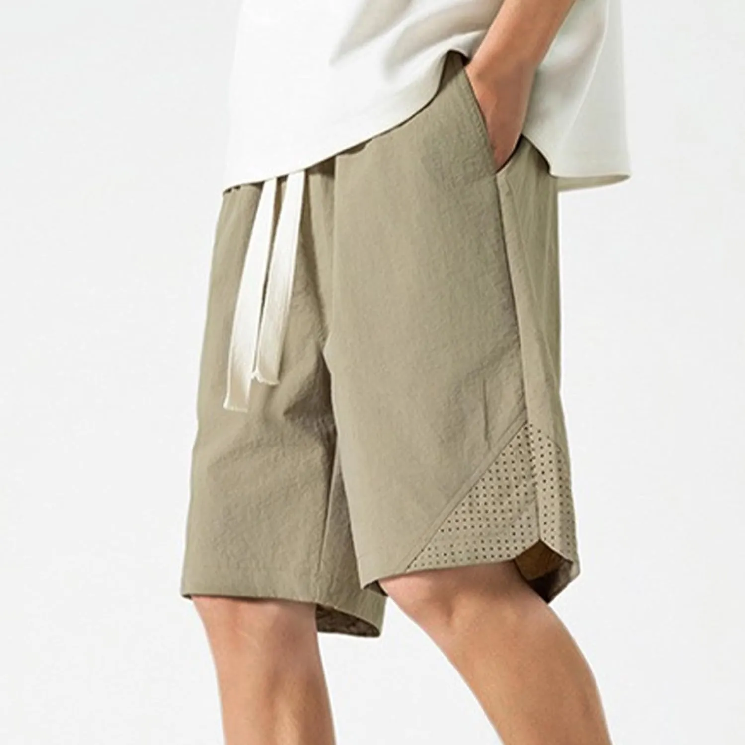 Men's Linen Shorts Cargo Elastic Waistband Drawstring Summer Casual Cotton Big & Tall Relaxed Fit Work Shorts