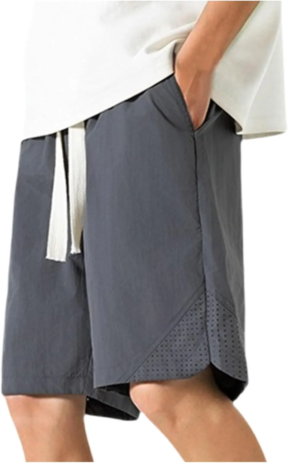 Men's Linen Shorts Cargo Elastic Waistband Drawstring Summer Casual Cotton Big & Tall Relaxed Fit Work Shorts