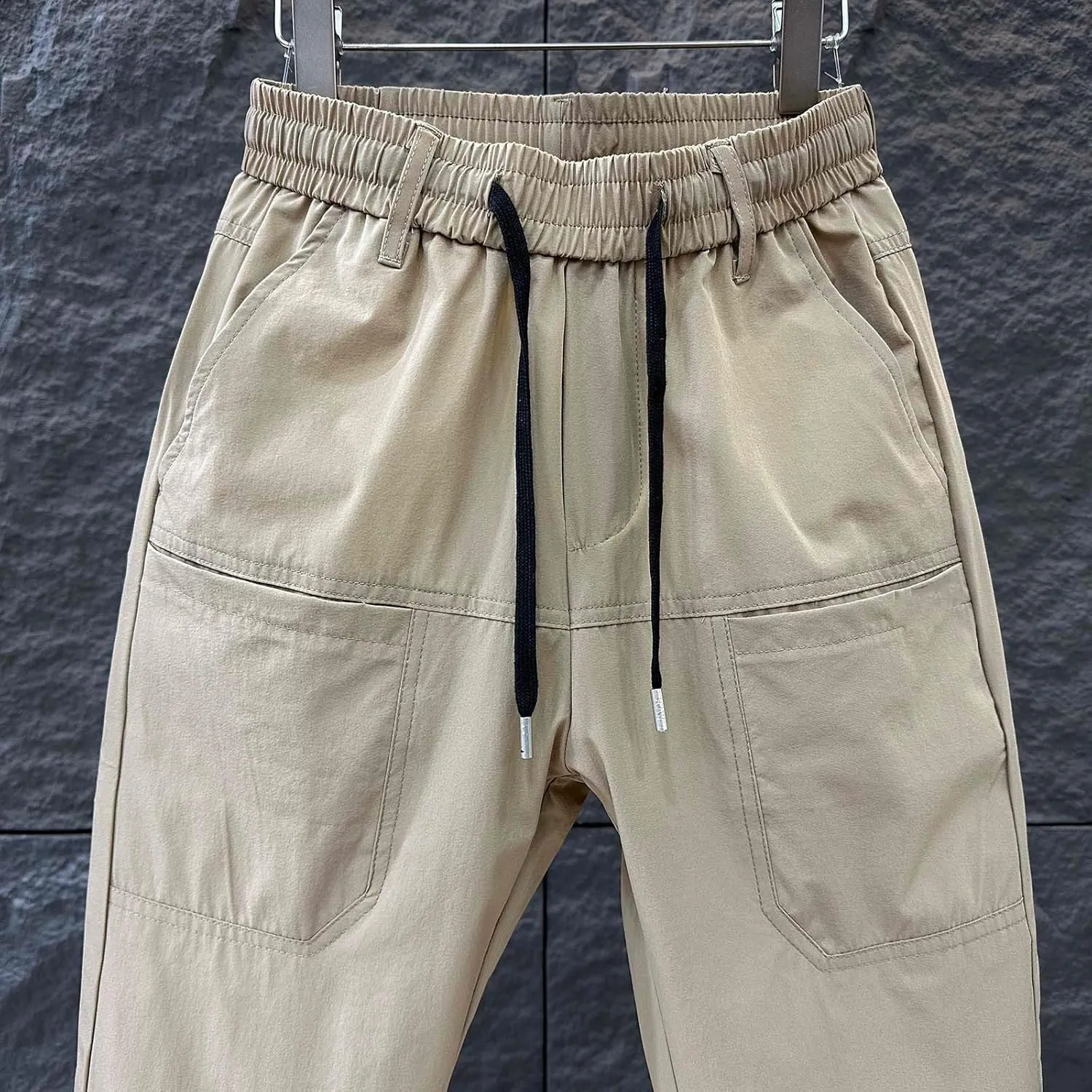 Mens Long Shorts Cotton Drawstring Waist Relaxed Fit Slim Fit Patch Pockets Outdoor Comfort Durable Cargo Pants