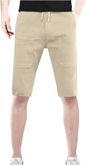 Mens Long Shorts Cotton Drawstring Waist Relaxed Fit Slim Fit Patch Pockets Outdoor Comfort Durable Cargo Pants