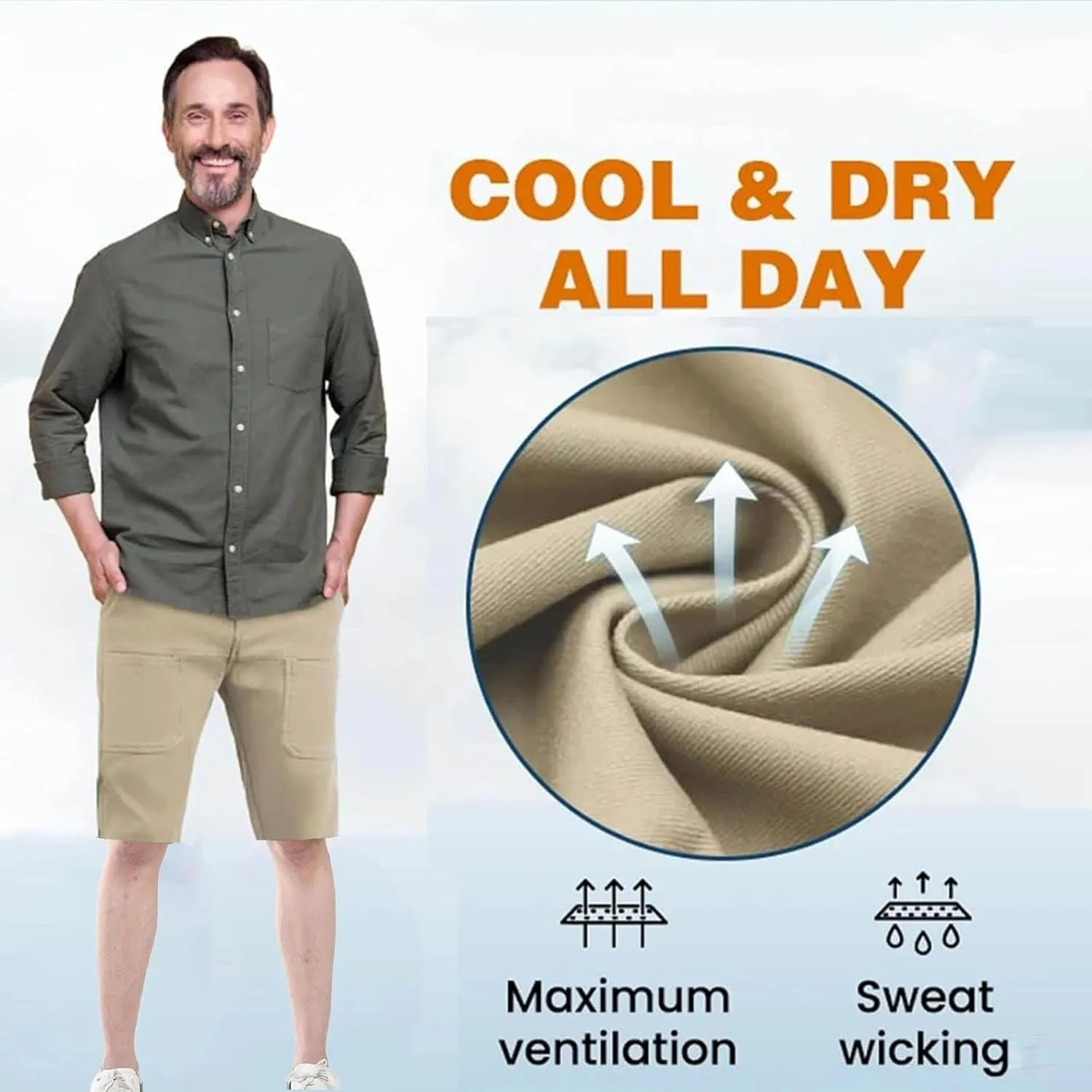 Mens Long Shorts Cotton Drawstring Waist Relaxed Fit Slim Fit Patch Pockets Outdoor Comfort Durable Cargo Pants