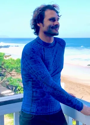 Men's Long-Sleeve Rash Guard ~ Matamua Print ~ Royal/Navy