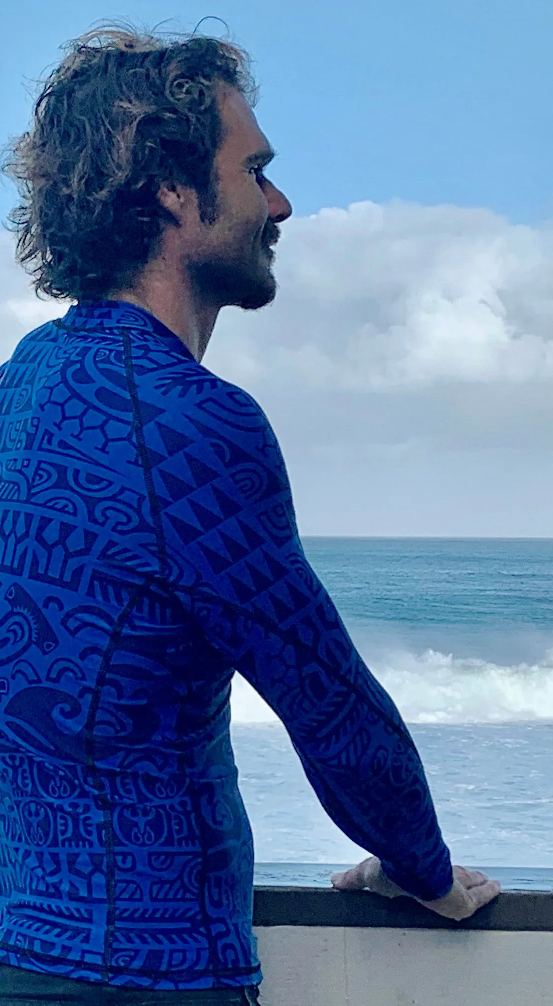 Men's Long-Sleeve Rash Guard ~ Matamua Print ~ Royal/Navy