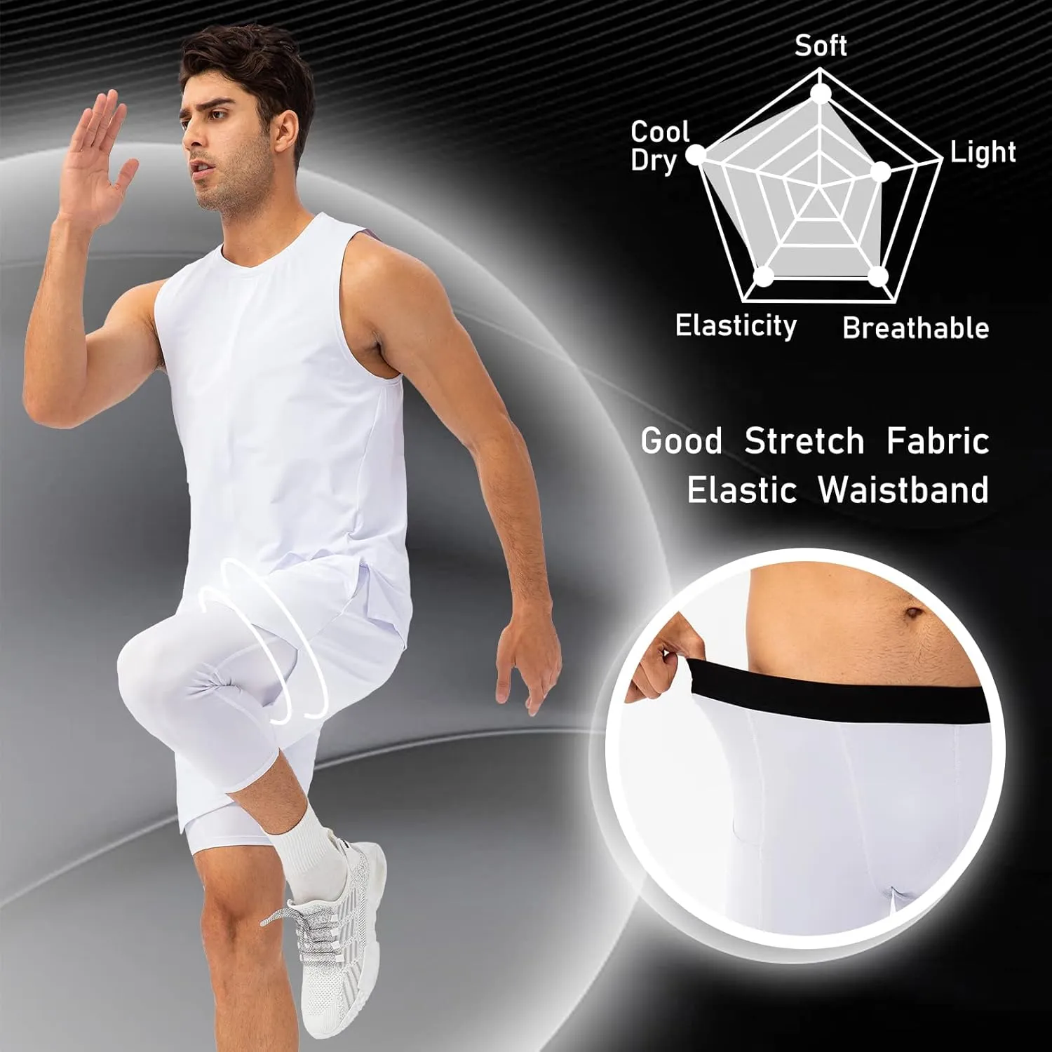 Mens One Leg Compression Tights for Basketball Gym Sport Leggings 3/4 Compression Pants with Pockets