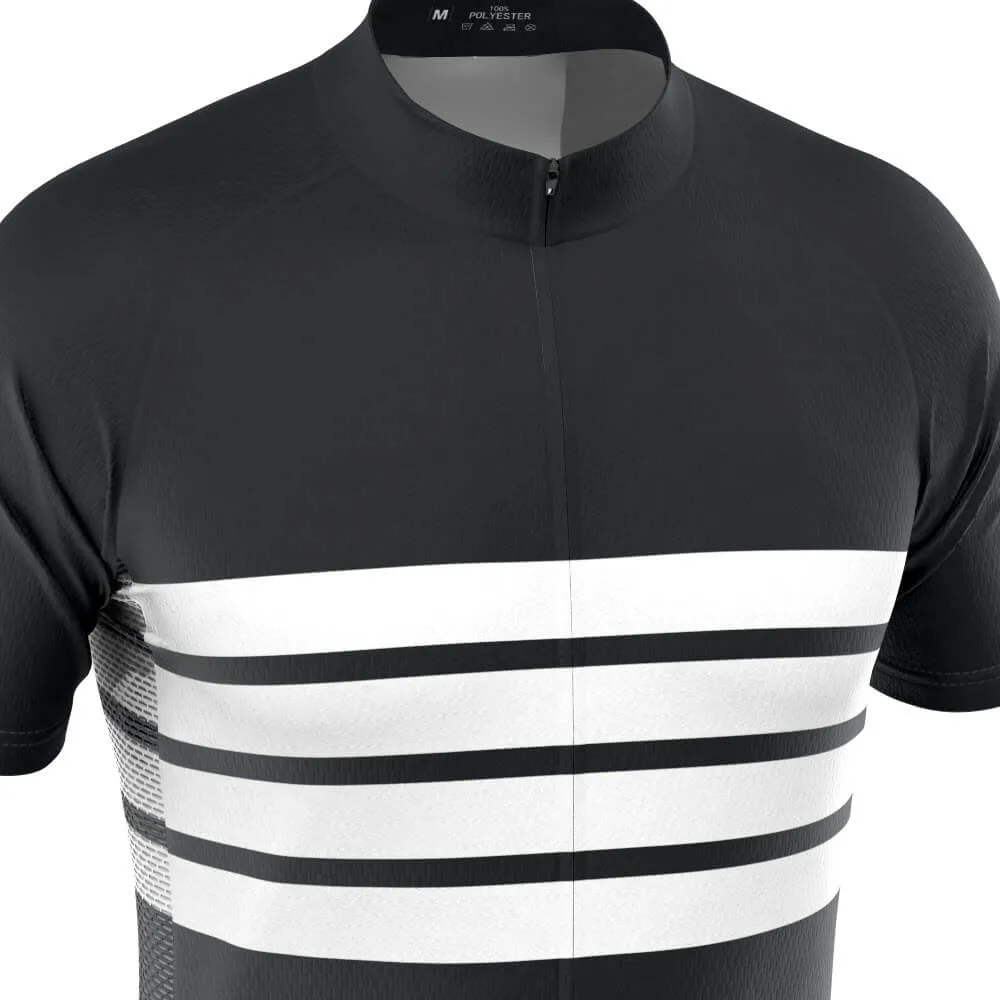 Men's Retro Four Stripe Black Short Sleeve Cycling Jersey
