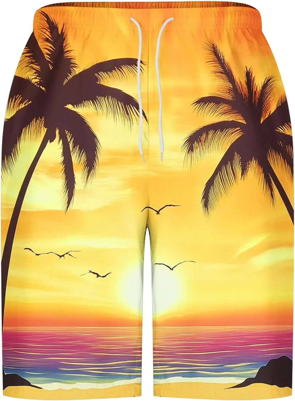 Mens Shorts Casual Cotton Linen Shorts Hawaiian Elastic Waist Short Pants Drawstring Lightweight Short Summer Shorts