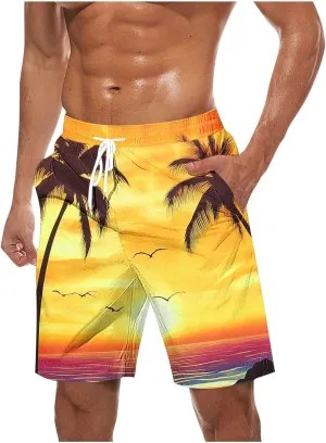 Mens Shorts Casual Cotton Linen Shorts Hawaiian Elastic Waist Short Pants Drawstring Lightweight Short Summer Shorts