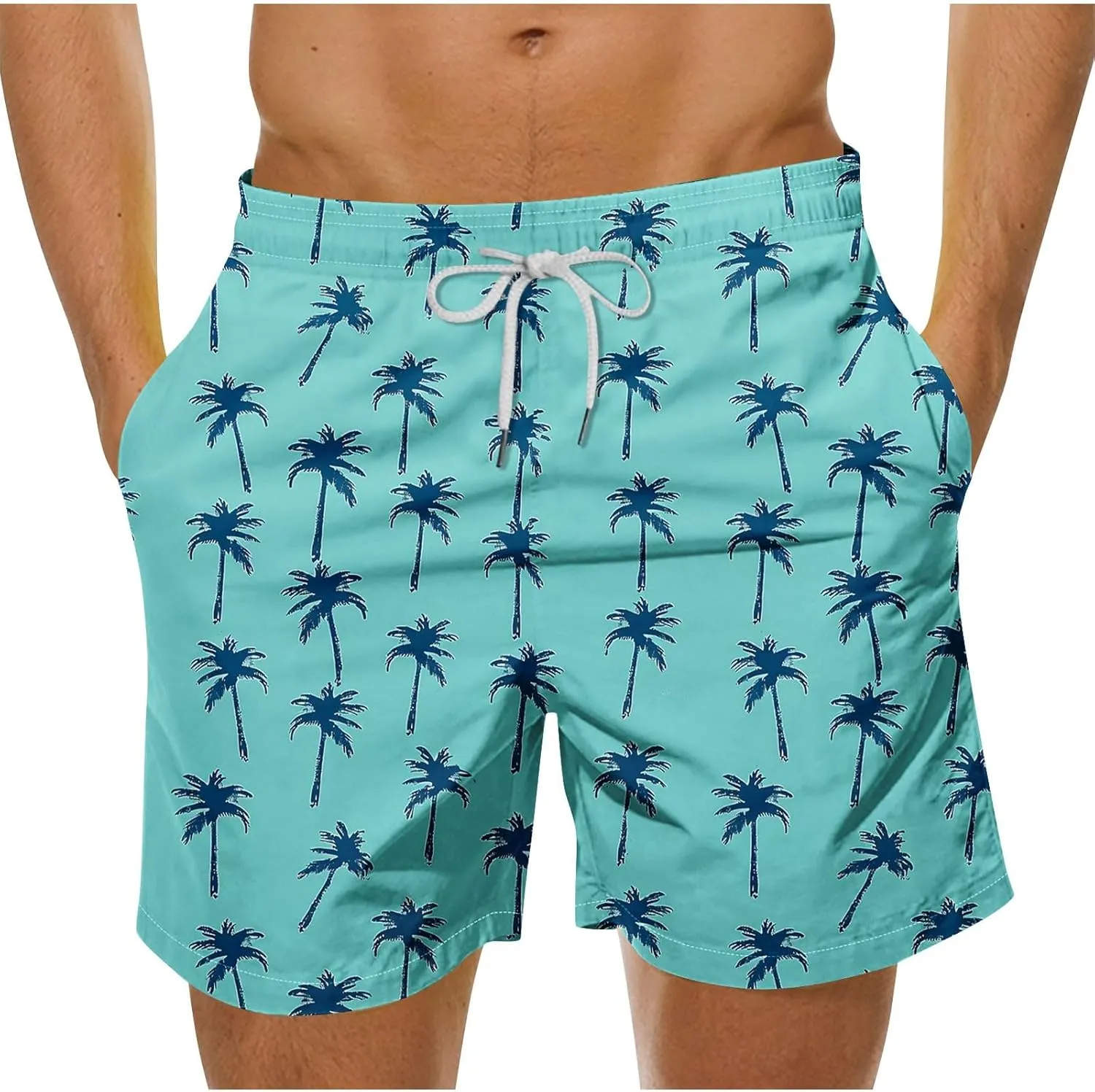 Mens Shorts Swim Trunks Mid Length Mesh Lining Beach Board Shorts with Pockets Summer Casual Elastic Waist Shorts
