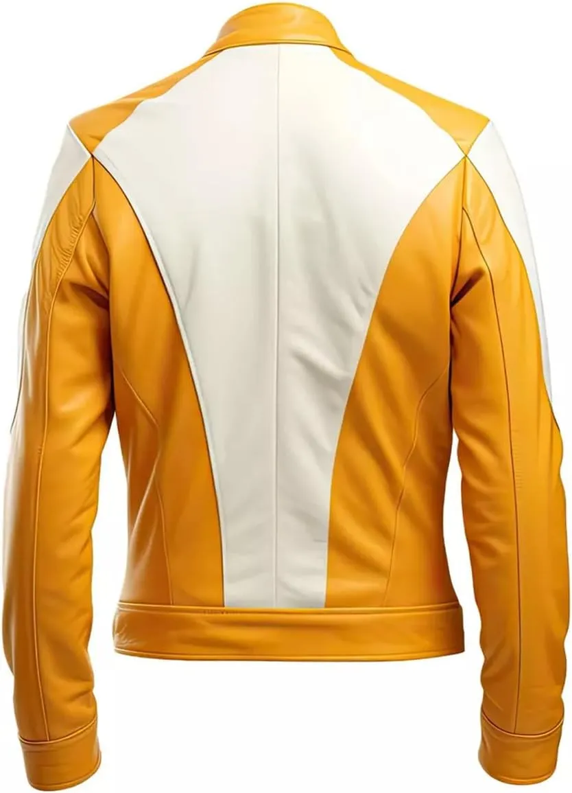 Men's Slim Fit Yellow Biker Leather Jacket - Stylish & Durable