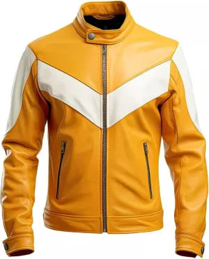 Men's Slim Fit Yellow Biker Leather Jacket - Stylish & Durable