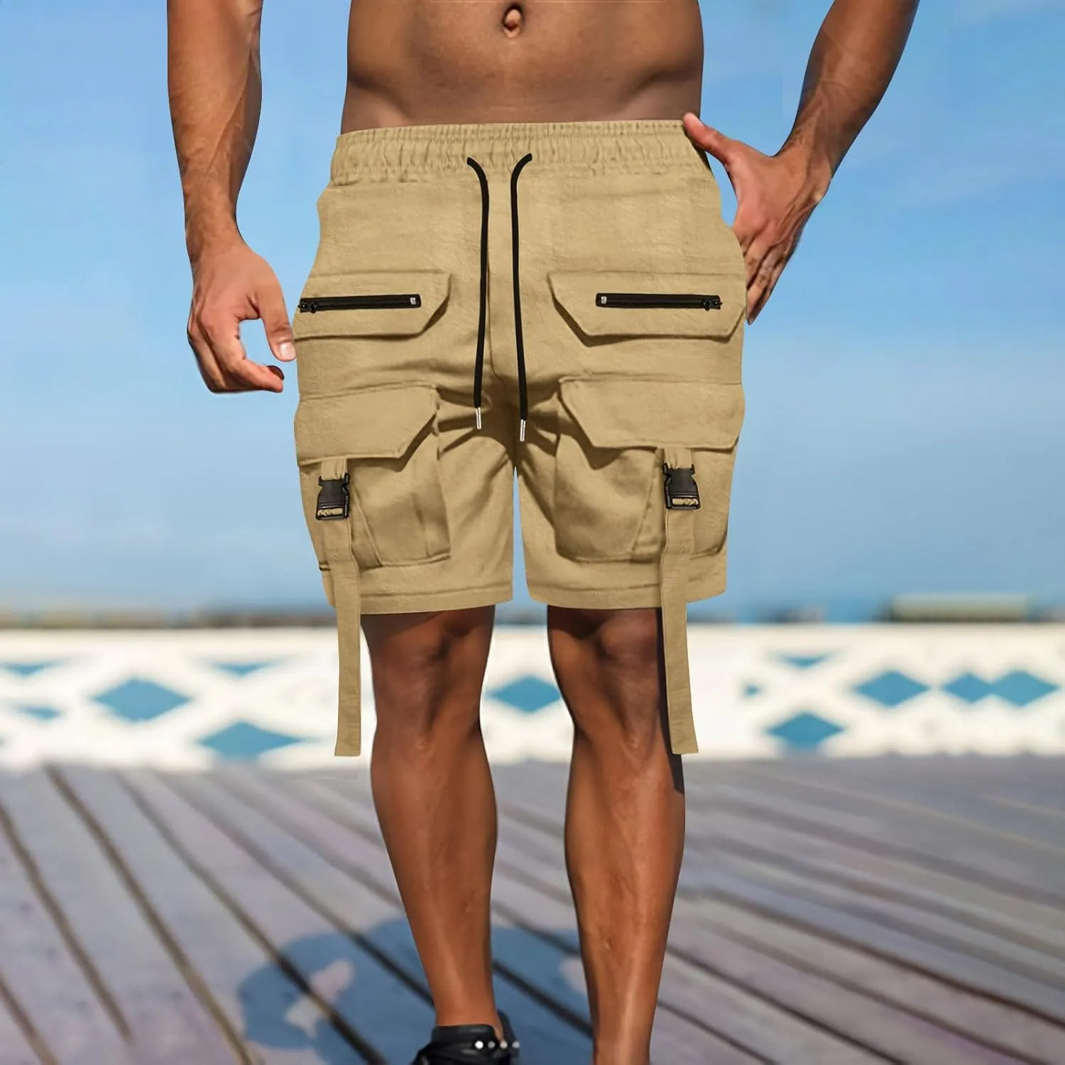 Mens Stretch Cargo Shorts Work Hiking Casual Bike Riding Smarty Slim Fit Body Resort Wear Motorcycle Travel Sport