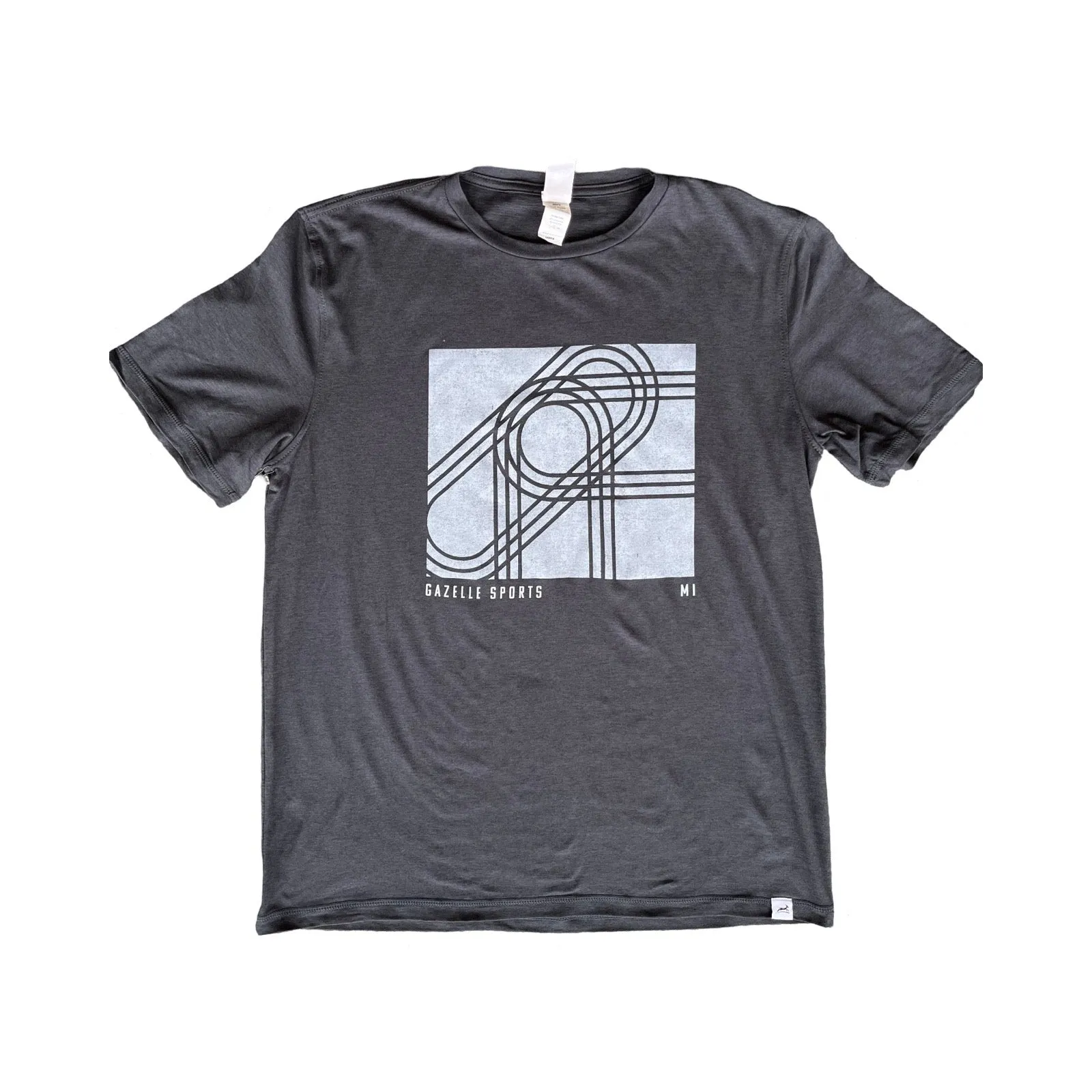 Men's Track Repeat Performance Tech Short Sleeve - Heather Black/White Foldover Woven Square Patch w/ Black Gazelle