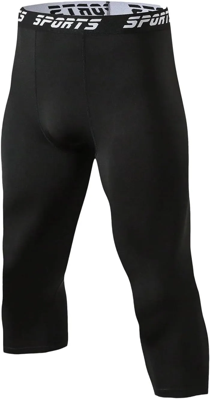 Mens Yoga Pants Seamless High Waisted Stretchy Gym Leggings Tights Running Sports Workout Cropped Compression Pants