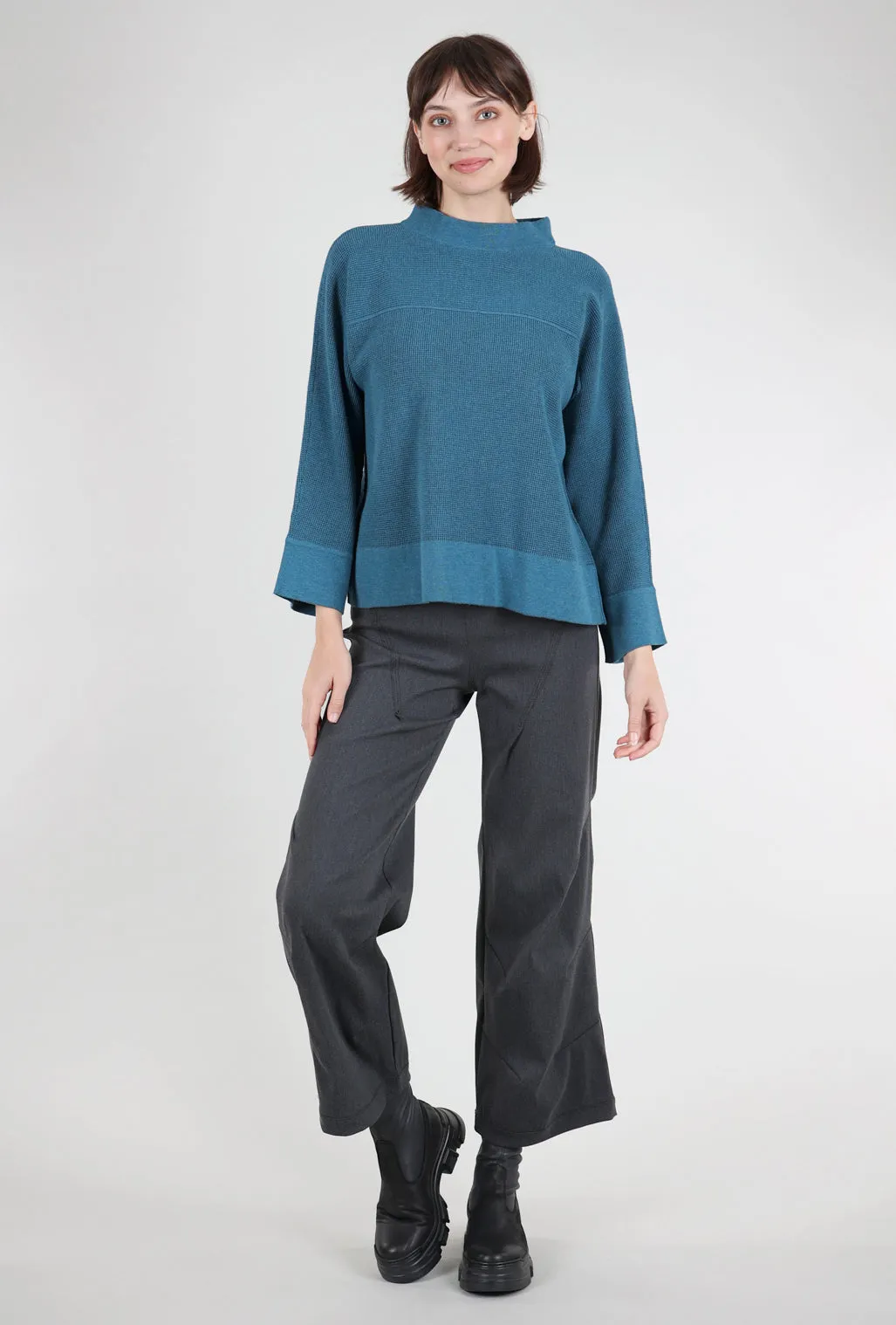 Microthermal Knit Dolman Funnel Sweater, Ocean