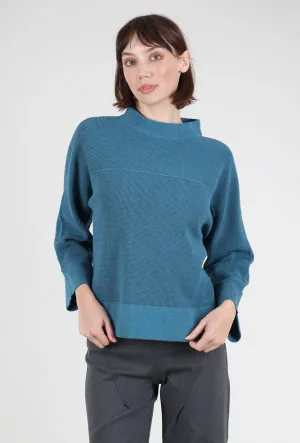 Microthermal Knit Dolman Funnel Sweater, Ocean