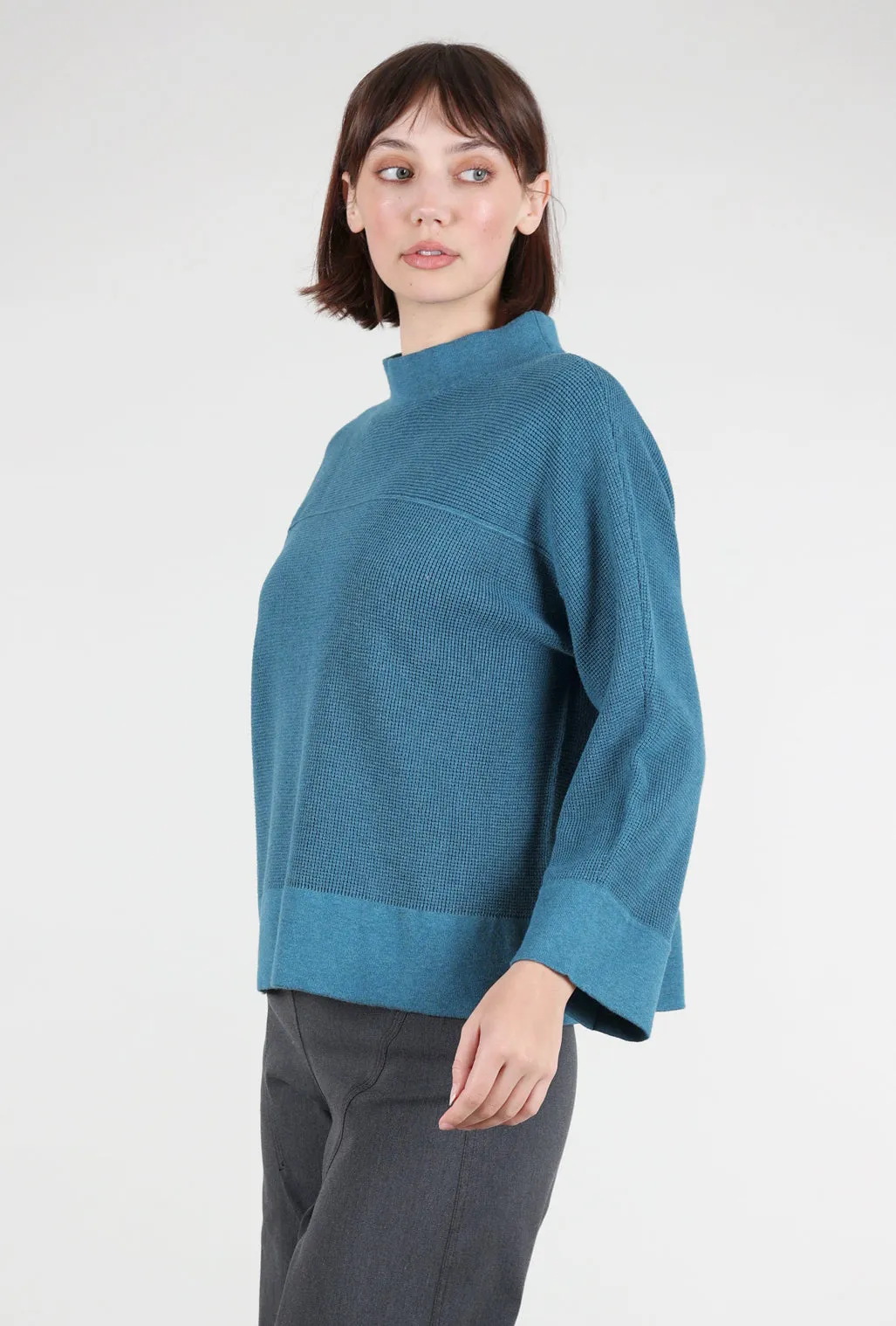 Microthermal Knit Dolman Funnel Sweater, Ocean