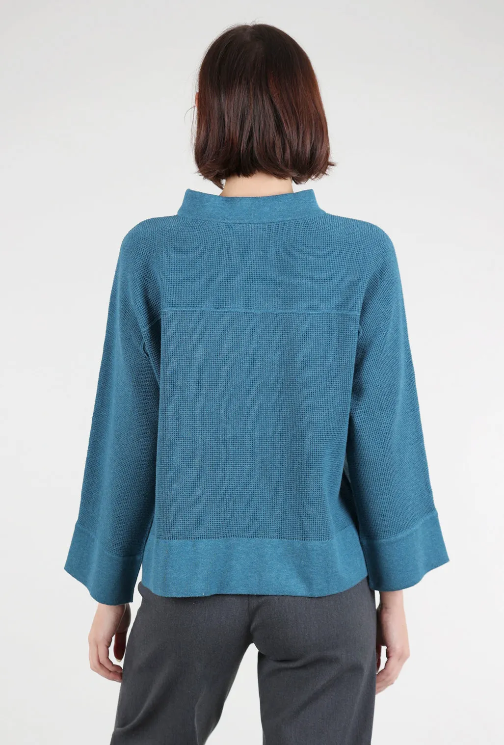 Microthermal Knit Dolman Funnel Sweater, Ocean