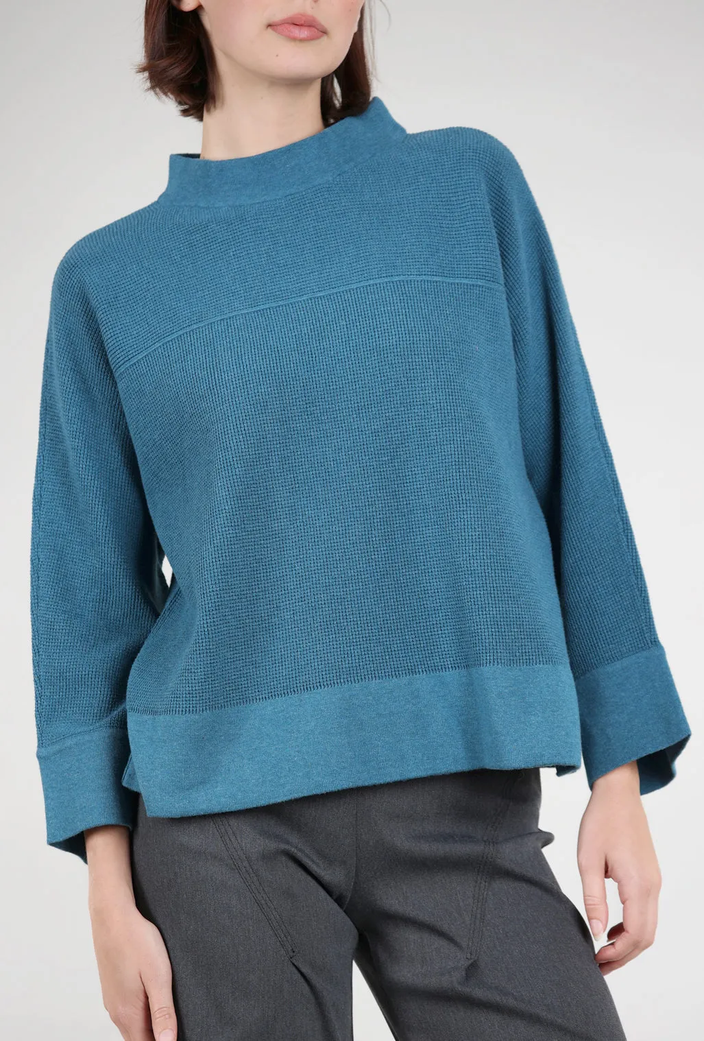 Microthermal Knit Dolman Funnel Sweater, Ocean