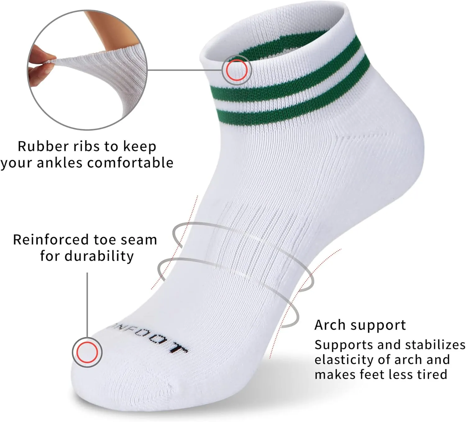 MONFOOT Men's/Women's 6 Pairs Daily Cushion Comfort Fit Performance Quarter Socks Multipack