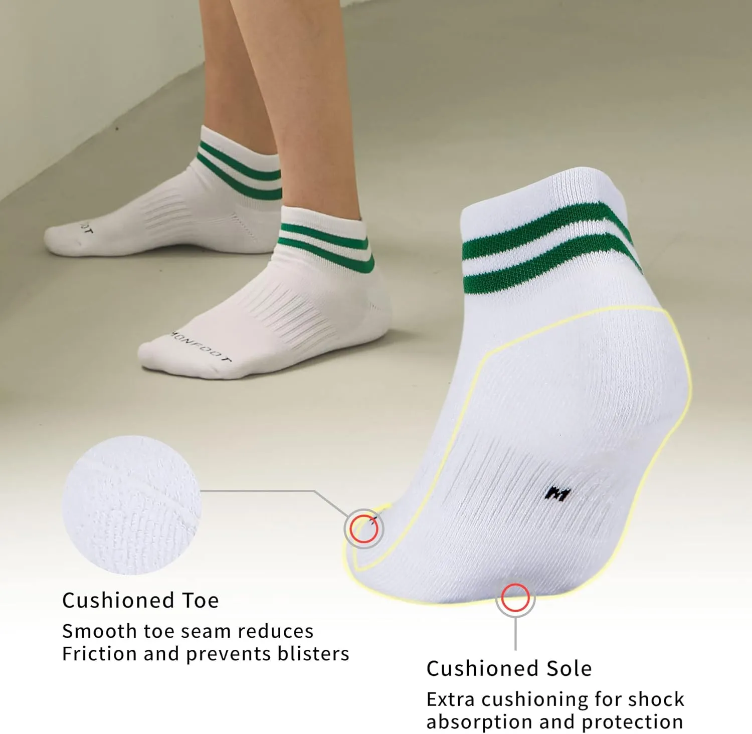 MONFOOT Men's/Women's 6 Pairs Daily Cushion Comfort Fit Performance Quarter Socks Multipack