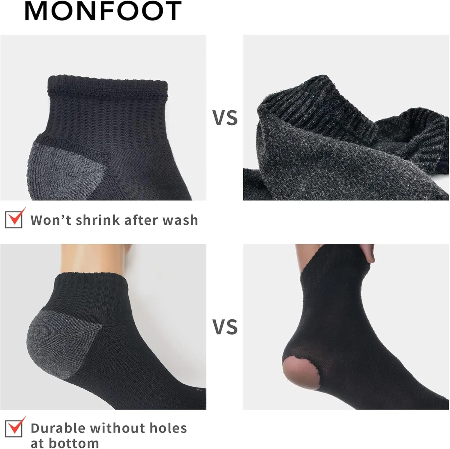 MONFOOT Men's/Women's 6 Pairs Daily Cushion Comfort Fit Performance Quarter Socks Multipack