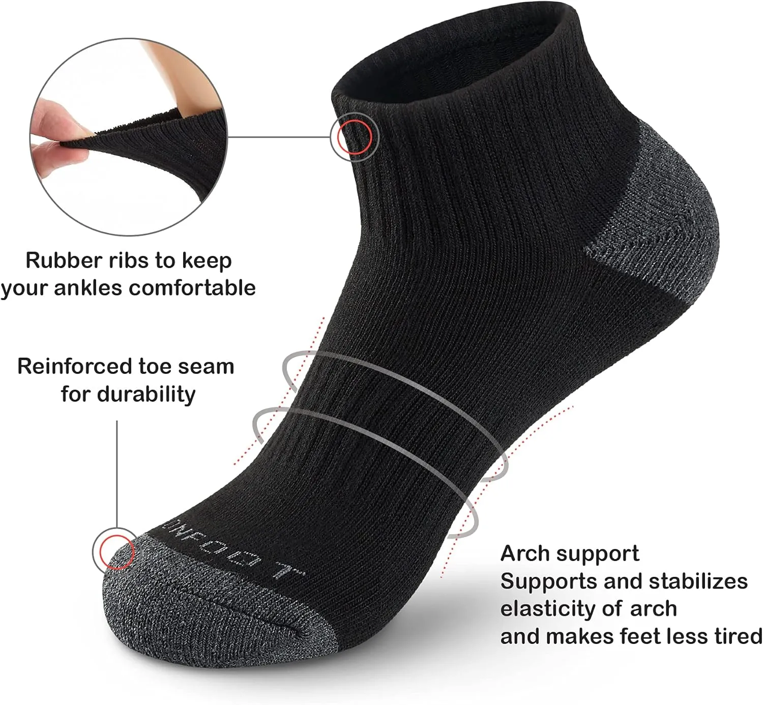 MONFOOT Men's/Women's 6 Pairs Daily Cushion Comfort Fit Performance Quarter Socks Multipack