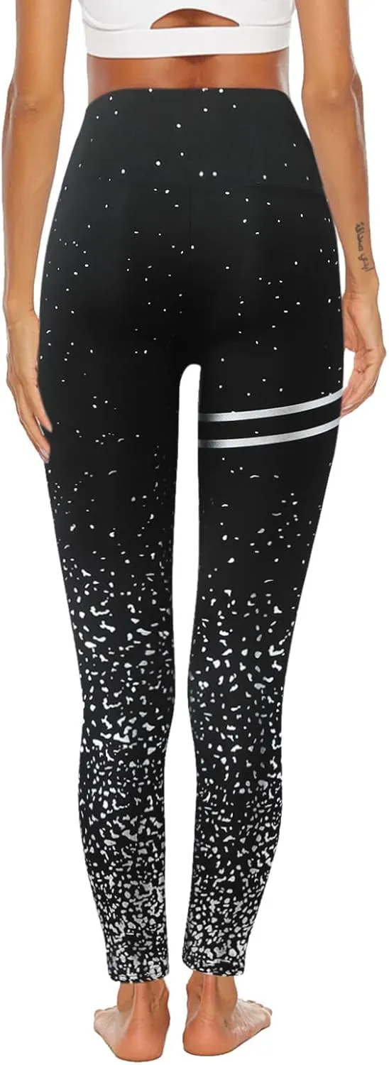 MRAFDGFB Sleep Slimmers Compression Leggings Plus Size Women Workout Silver Print Sports Yoga Pants Sexy Compression