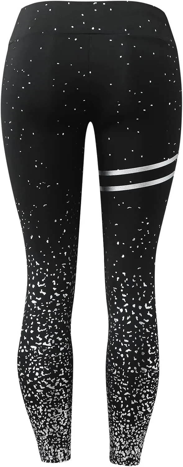 MRAFDGFB Sleep Slimmers Compression Leggings Plus Size Women Workout Silver Print Sports Yoga Pants Sexy Compression